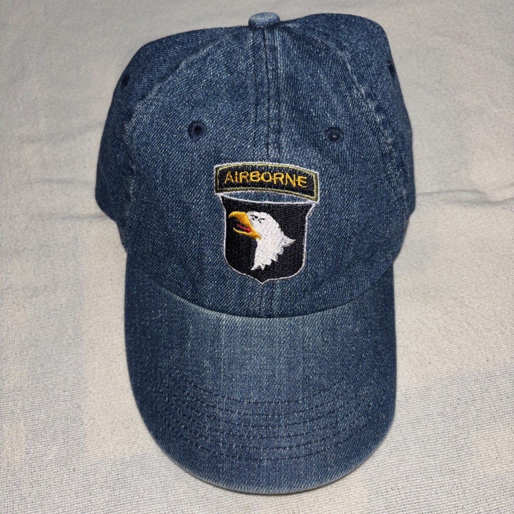 101st Airborne Cap Adult Blue Denim Screaming‎ Eagles Army Strapback Adjustable